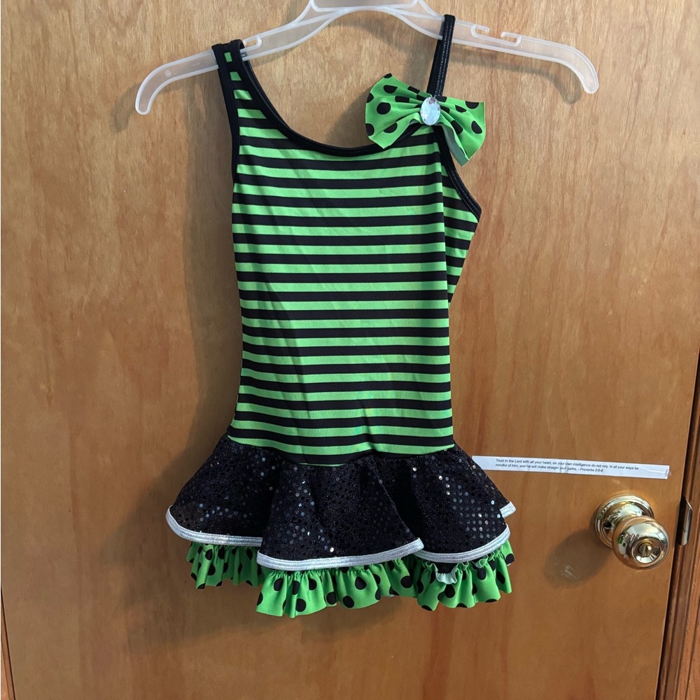 Curtain Call Costumes Striped Green and Black Kids Dance Costume